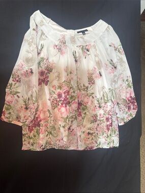 Sara Michelle Floral Blouse Size L Romantic Cottagecore Sheer Sleeve Top 0022